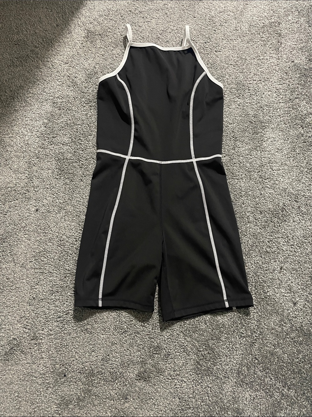 Black One-Piece Kids Swimsuit with White Piping